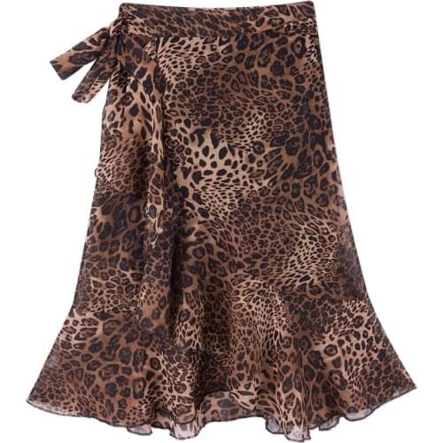Neatie kiddie Sexy Leopard Women High Waist Skirt 2019 Summer Tie Casual Chiffon Midi Skirt Female skirts