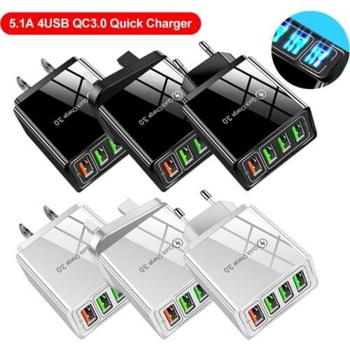 4 5.1A 4USB 3.0 Fast Charging 4 Multi Port Mobile Phone Power Adapter USB Charger Wall Mobile Phone Fast Charger Home
