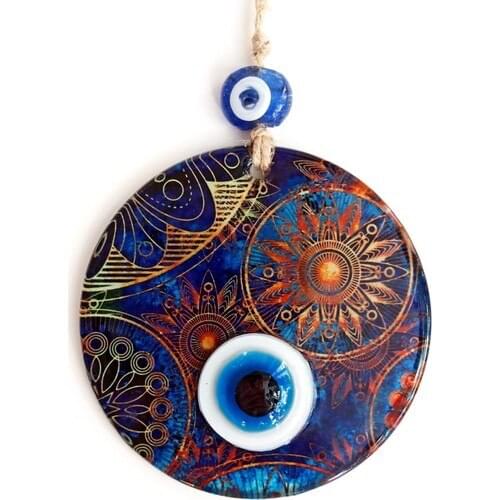 Sun Patterned 12 Piece Fusion Glass Handcrafted Evil Eye Beads Wall Ornament very special decoration for smart consumer