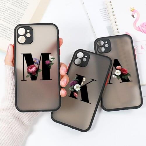 For Iphone 12 Pro Max Case On IPhone 11 Pro 12 Mini 11Pro 12Pro 7 8 Plus Camera Protection TPU Funda Iphone11 26 Alphabet Flower