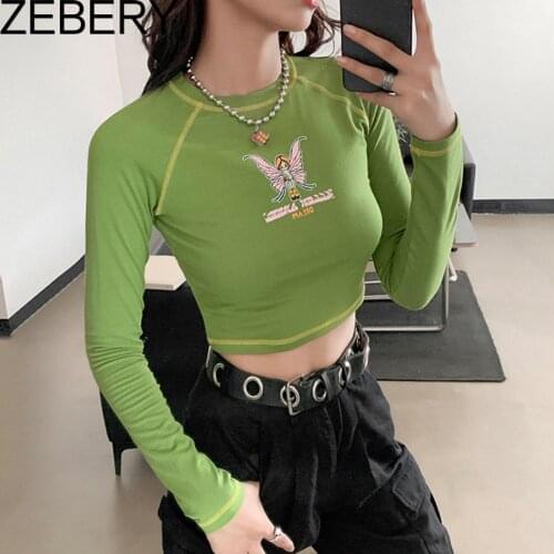 ZEBERY Autumn Cotton Simple Patchwork Tshirt Woman Chic Graphic Casual Crop Tops Y2k Top 2020 Street Activity Basic Woman Tees