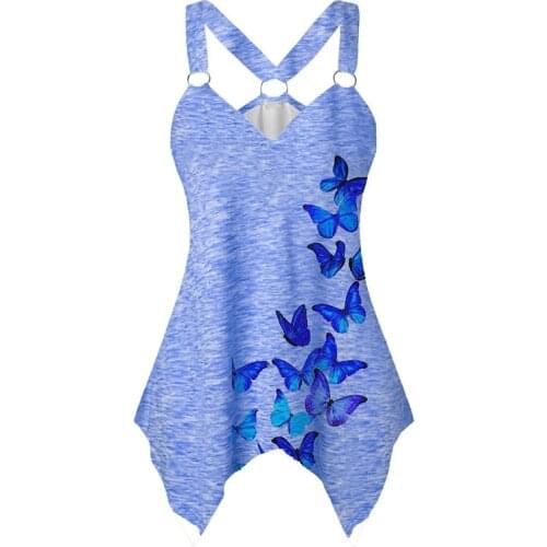 Umeko 2021 Summer Fashion Casual Butterfly 3D Print Halter Simple Tank Top Camisole Womens Sleeveless Vest Female Clothing Y2k