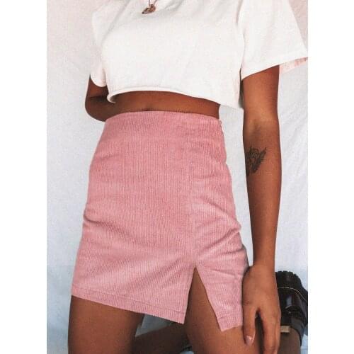 2021 Autumn and Winter High Waist Skirt Womens Sexy Mini Skirt High Waist Corduroy Skirt Solid Color Split A-Line Short Skirt