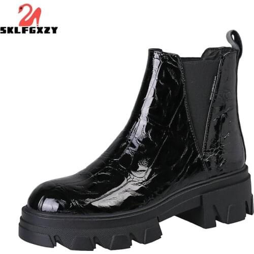 SKLFGXZY 2021 Ankle Boots Red Black Cow Leather Comfortable Casual Shoes Woman High Quality Round Toe Flat Boots