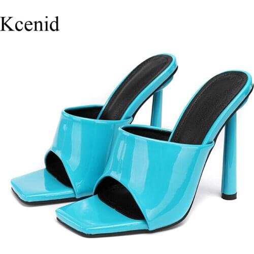 Kcenid New Women Slippers Summer Outdoor Sandal Sexy High Heel Slip On Ladies Shoes Elegant Women Slides Patent Leather White