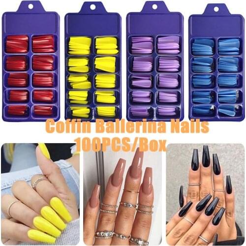 100 PCS Coffin Ballerina Nail Nail Decor False Nails Full Cover Nail Nails Extension French Nail DIY Art Manicure Tools