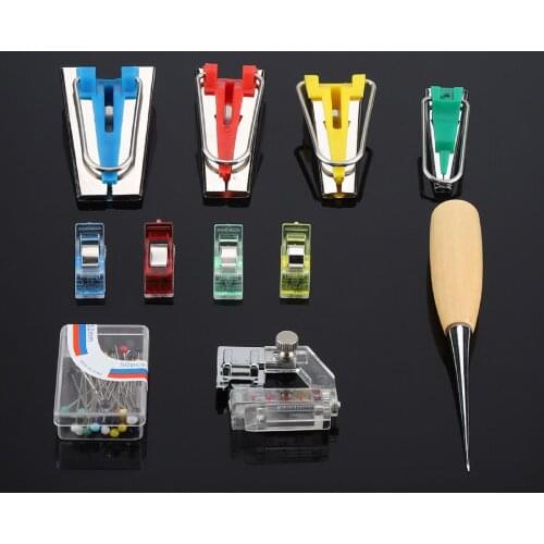 17pcs Sewing Accessories Fabric Bias Tape Maker Kit Set in Case for Quilting