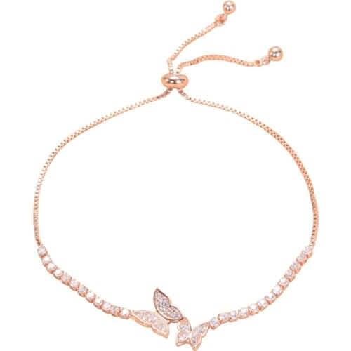 2020 Tiny Trendy Cubic Zirconia Crystal Hot Butterfly Bracelet Luxury Cz Stone Rose Gold Adjustable Bracelet For Women Jewellery