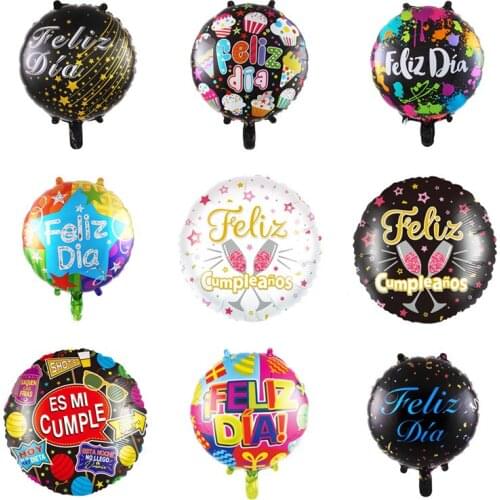 50pcs 18inch Round Feliz cumpleanos Spanish Birthday Balloons Mylar Helium Ballon Happy 1 2 3 Birthday Party Air Globos Baloes