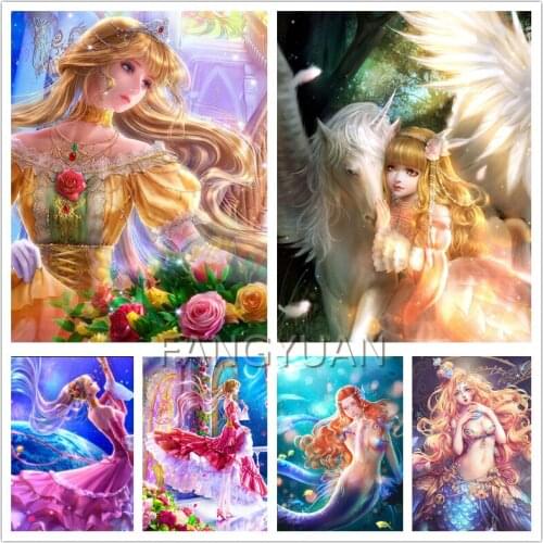 5D Diamond Painting Flower Fairy Mermaid Cartoon Full Square Diamond Embroidery Set Rhinestone Inlaid Home Decoration Wall Art