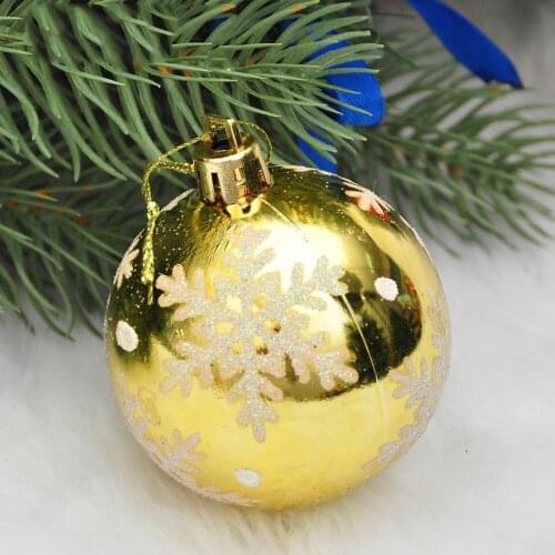 6Pcs Plastic Christmas Ball Painted Snowflake Pendant Red Round Window Ornaments Fashion Xmas Hanging New Year Gift Home Decor