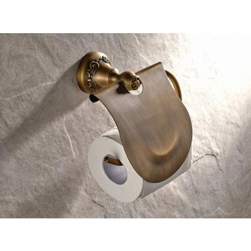 Bathroom Accessory Antique Brass Carved Flower Pattern Bathroom Wall Mounted Toilet Paper Roll Holder aba421