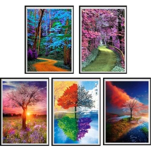 New DIY 5D full diamond painting cross stitch reflection tree diamond embroidery forest pattern interior decoration painting