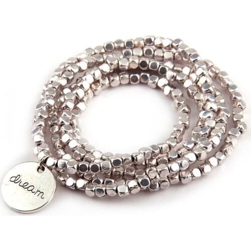 Free Shipping square Beads five row wrap bracelet Neklace double side Dream Moon charm metal bracelets
