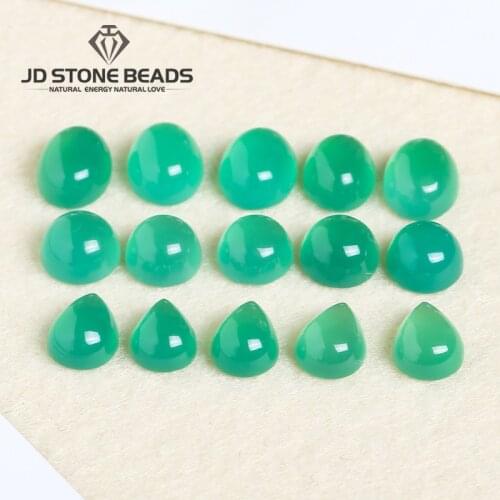 10pcs Green Agate Cabochon Round/Oval/Drop Shape Natural Stone Beads for DIY Jewelry Making Fit Necklace Ring Earrings