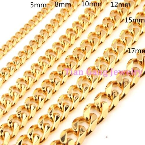 5/8/10/12/15/17/19mm Fashion Men Women Jewelry 316L Stainless Steel Curb Cuban Chain Necklace/Bracelet Silver Color/Gold Color