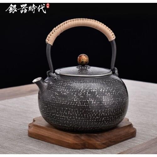 Ag999 Sterling Silver Teapot Hand-Carved Kitchen Utensils Handmade Coffee Tea Pot