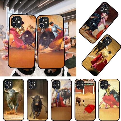 Phone Case For Apple IPhone 12 Mini 11 Pro XR X MAX SE XS 4 5 6 6S 7 8 E Plus Black Cover Bumper 3D Coque Soft Shell Bullfight