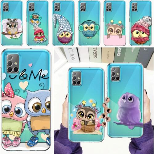 Cute Owl Clear Hollow Case for Samsung Galaxy 51 A71 A21s A12 A31 A52 A41 A32 A02s M31 M51 M30s Soft Phone Cover Cute Owl