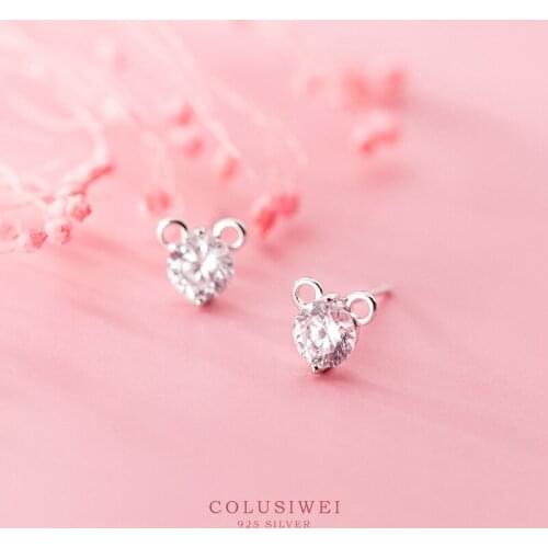 COLUSIWEI Classic Real 925 Sterling Silver Cute Animal Stud Earrings for Women Shiny Clear CZ Ear Studs Fashion Jewelry Bijoux