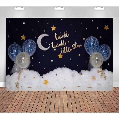 Twinkle Twinkle Little Star Theme Backdrop Golden Stars Ballons with Night Scene Backdrop for Newborn Baby Show Photoshoot Props