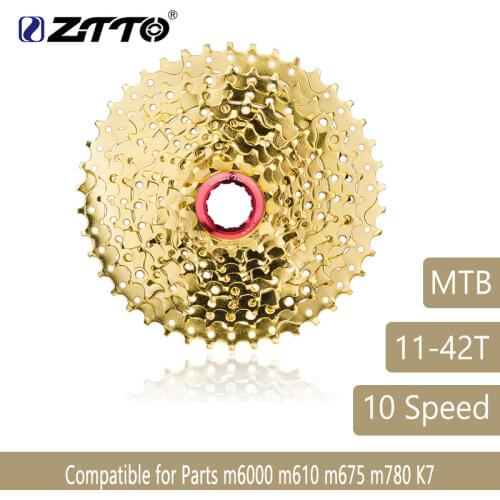 ZTTO Mountain Bike Wide Ratio MTB 10 Speed Cassette 10 Velocidade 10S 42T Bicycle Parts Gold Freewheel For M6000 M610 M675 M780