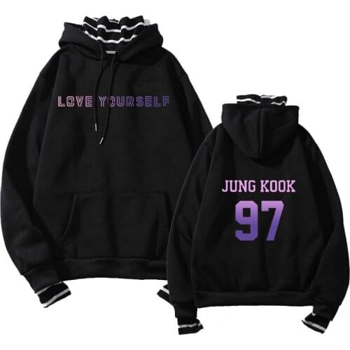 Kpop hoodies sweatshirt love yourself hoody sweatshirt for casual harajuku Fake two hoodies