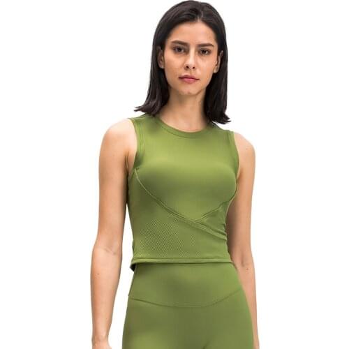 Ribbed Round Collar Fitness Crop Tank Top Built In Bra Women Shockproof Running Yoga Sports Bra Tops Padded Push Up Sporty Vest