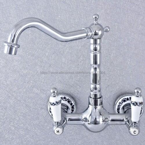 Oil Rubbed Bronze Wall Mounted Bathroom Sink Faucet Swivel Spout Bathtub Mixer Dual Handles Nsf550