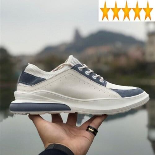 Men Business Fashion Casual Design Patchwork Genuine Leather Active Shoes Black White Sneakers Lace Up Basketball Man Shoe