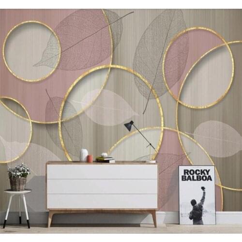 Xuesu Custom large 8D wallpaper wall cloth light luxurious gold circle transparent leaf pink background wall decoration mural