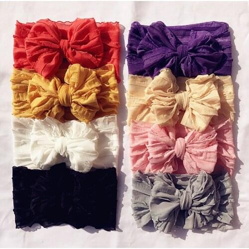 New Rib Fabric Knot Bow Turban Spring Big Hair Bow Girls Headband Headwrap For Kids lace Hair Accessories Hot Sale