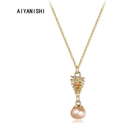 AIYANISHI 18K Gold Filled Natural Freshwater Pine Nuts Pearl Necklace Choker Necklace kolye collares bijoux femme Pearl Jewelry