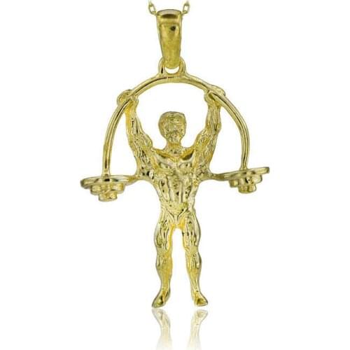 Bodybuilding Necklace 925 Sterling Silver Iron Men Charm Barbell Sport