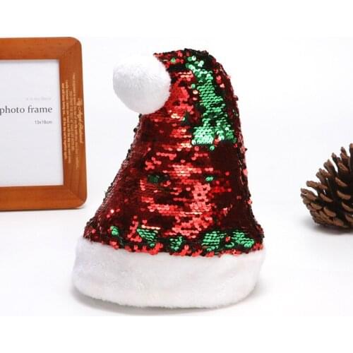 15pcs Red Green Gold Sequin Christmas Hat Santa Claus Party Role Playing Halloween New Year Holiday Supplies Children Adult