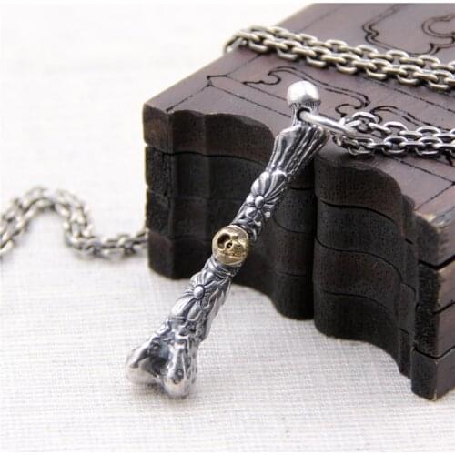 Silverplate S925 Sterling Silver Retro Personality Unique Bones Pendant Thai Silver Tide People Domineering Men Women Pendant