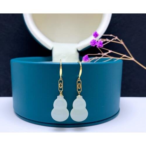 SHILOVEM 18k yellow gold real Natural white Jasper drop earring classic fine Jewelry women wedding gift 11*17mm yze11175562hby