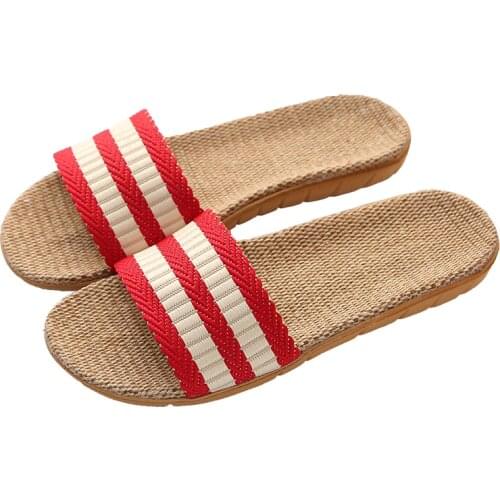 Men Women Slides Casual Slip Summer lovely Female Stripe Flax Linen Flip Flops Beach Shoes Sandals Female Dropshipping Wholesale