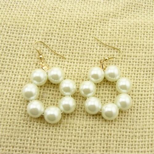 Women Special store Fashion gold alloy round simulated pearl pendant hanging Earrings brincos female earing