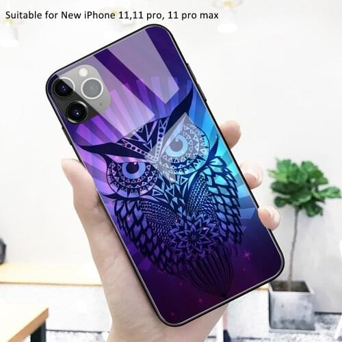 Glass case for iPhone 12 cover case Animal Night Owl Fashion glass back case for iPhone 11 pro max