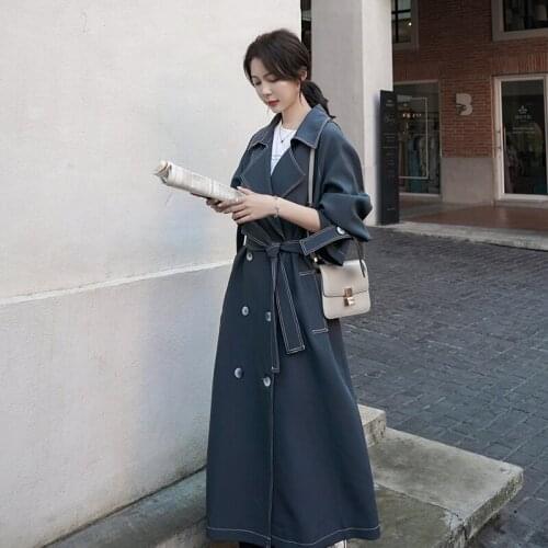 Korean Long Trench Coat Women Plus Size Clothes 2020 Spring Autumn New Loose British Double Breasted Windbreaker Women Tide H415