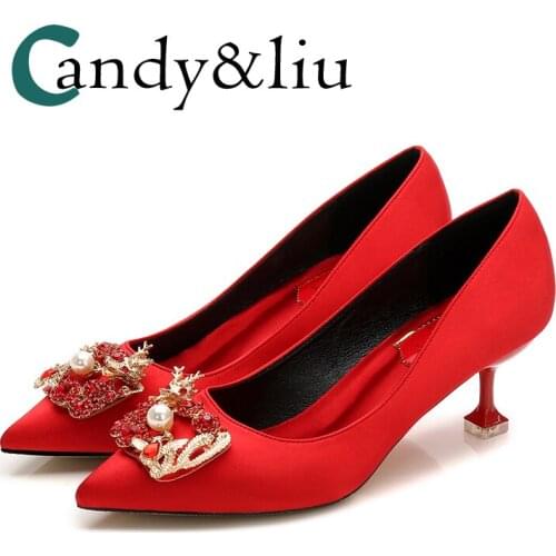 Crystal Beaded Wedding Shoes Pointed Toe Slip-on Thin Heel Women Pumps for Party Banquet Evening Dress Bridal Bridesmaid