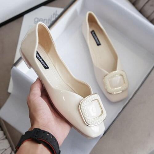 Spring Women Flat Shoes Black Womens Slip On Loafers Shoes Flat Heel Casual Square Toe Shallow Slip On Ballet Flats