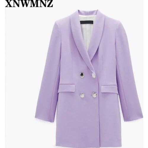 XNWMNZ Women Chic purple Blazer Double Breasted Long Sleeve Office Wear Coat Solid Female Casual Outerwear Tops za blouse 2020