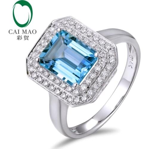 Caimao Jewelry 1.82ct Natural Aquamarine & 0.36ct Natural Pave Diamond Real 14k White Gold Engagement Ring