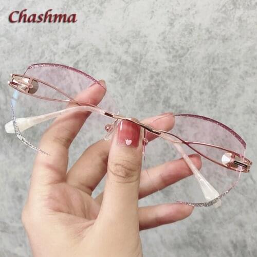 Chashma Rimless Light Frame Diamond StonesTrend Eyeglasses Titanium Flexible Light Spectacles for Women