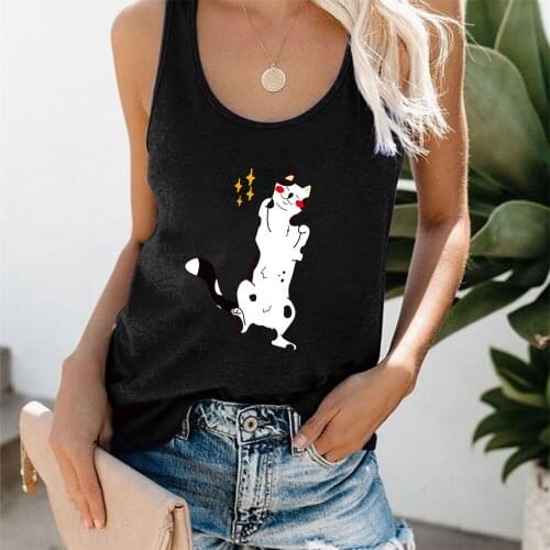 Harajuku Femme Sleeveless Summer Funny Tops for Ladies Vest Loose Tanks Camis Women Tank Tops Cartoon Cat Print Tee Shirt