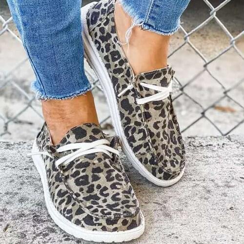 Women Loafers Summer flats Casual Lace Up Shoes Comfortable Flat Sneakers Solid Leopard Fashion Ladies Shoes plus Size