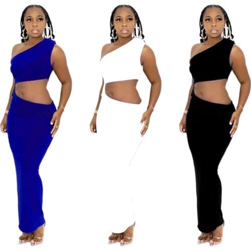 2021 Casual Women Two Piece Set Tracksuit One Shoulder Solid Color Crop Top And Long Pants Sportsuit Matching Suit Dropshipping