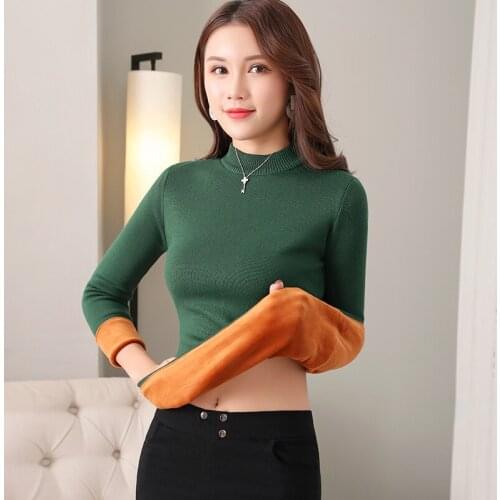 Women Thermal Underwear Sweaters Thick Warm Long Johns Solid O-neck Autumn Winter Velvet Pullover Sweater For Women